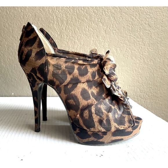 Chinese Laundry Shoes - Chinese Laundry Leopard Animal Women's Chiffon Ruffle Heels Size 8.5